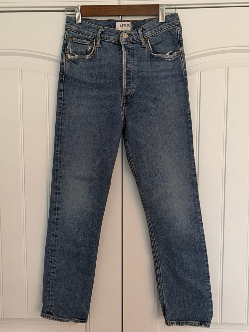 Agolde Straight Jeans in Medium Blue Denim